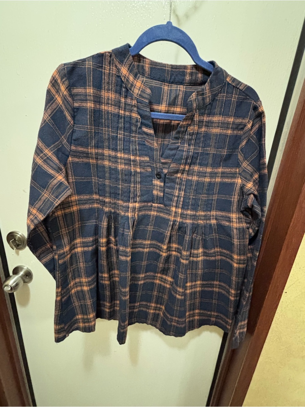 Women's Navy and Rust Plaid Popover Tunic Top